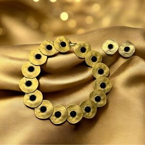 Vintage Unsigned Valentino Hammered Gold Disc Necklace and Earring Set